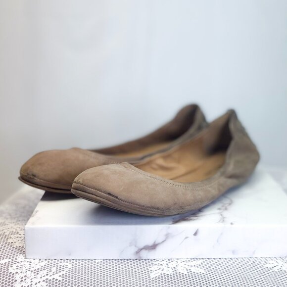 Women's Lucky Brand Emmie Ballet Flats Taupe Leather Minimalist Style - Picture 2 of 8